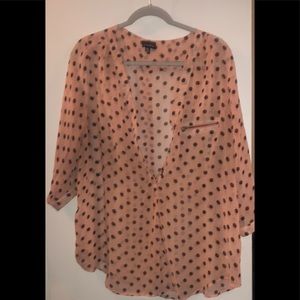 PEACH WITH. LACK POLKA DOTS SHEER BLOUSE